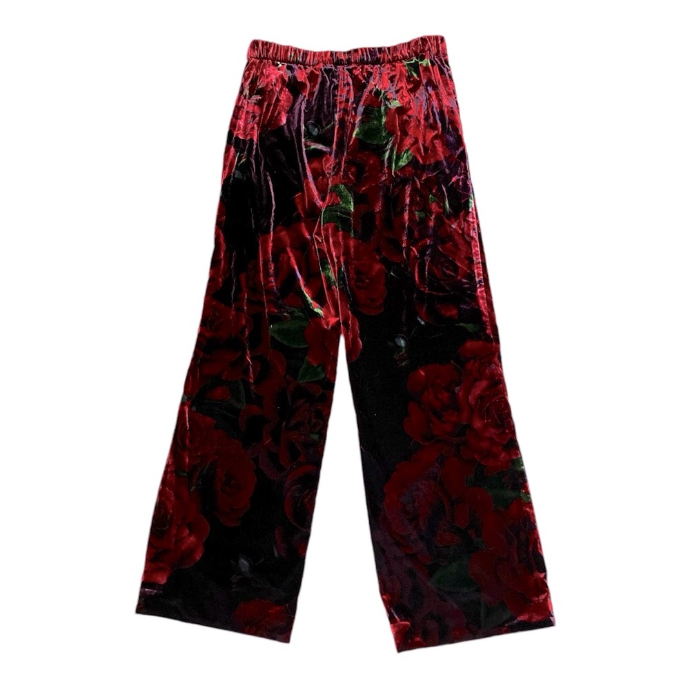 Soft Surroundings Aria Velvet Wide Leg Romantic Roses Pants - Picture 6 of 10